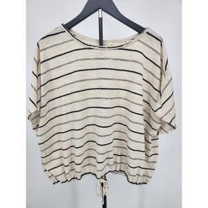 Max Studio London Womens 2X Striped Knit Drawstring Hem Top Cream Black 4W12S34